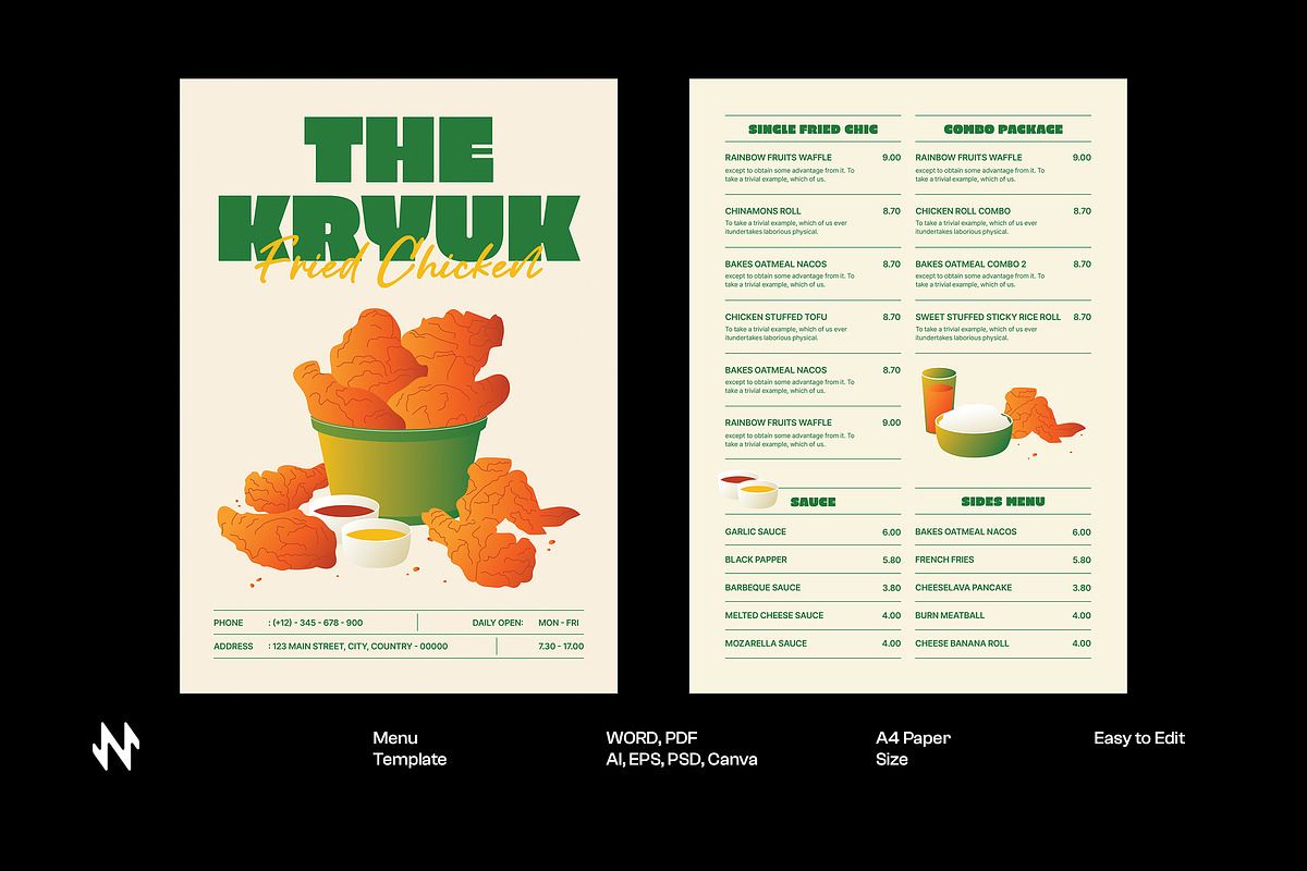 Modern Fried Chicken Menu