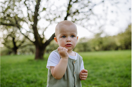 Cute toddler playing in grass. Baby, a Person Photo by HalfPoint