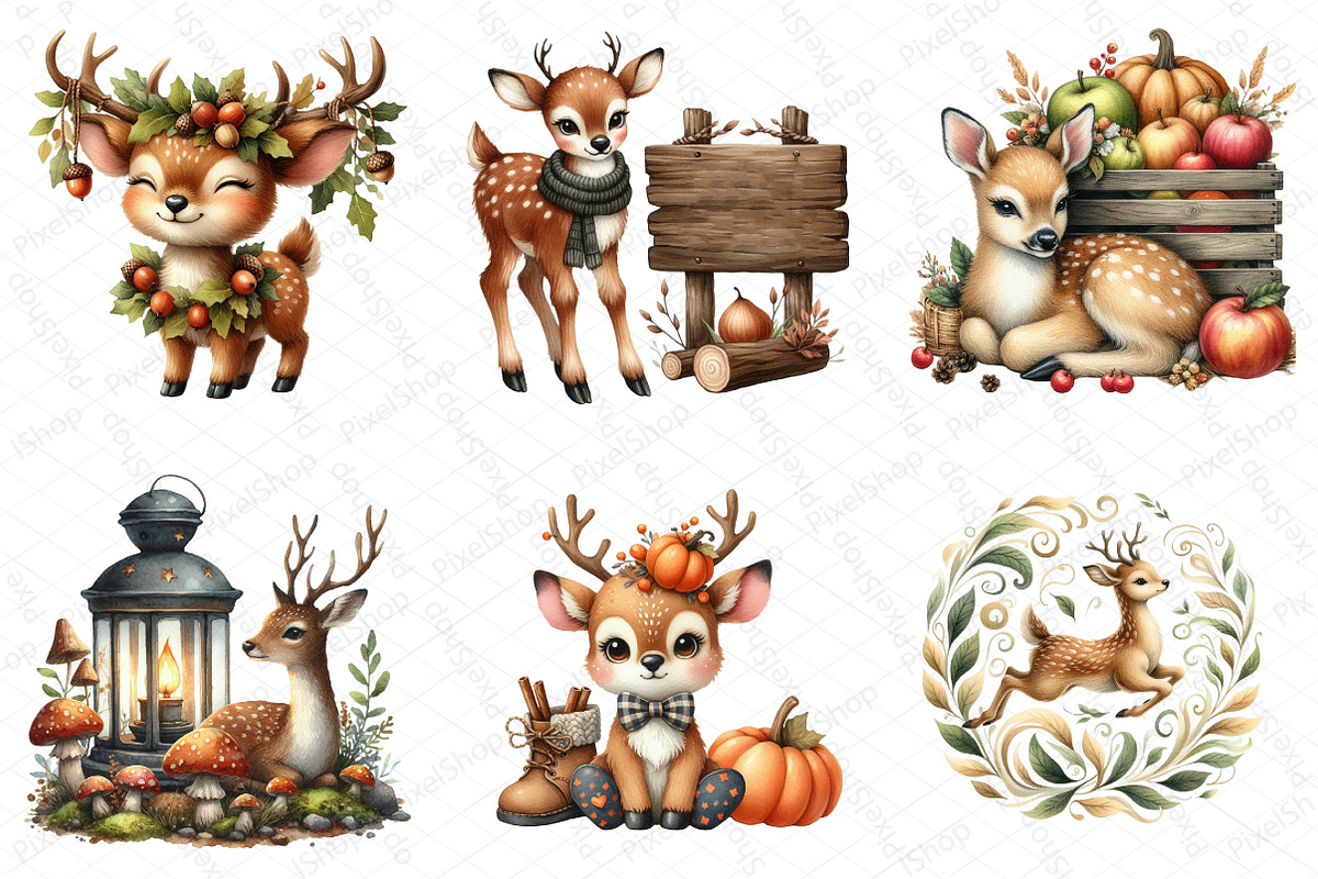 Watercolor Autumn Deer Clipart Bundl, an Illustration by DreamPrint404 (Photo 2 of 6)