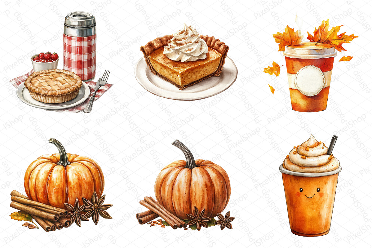 Watercolor Pumpkin Spice Clipart, an Illustration by DreamPrint404 (Photo 4 of 6)