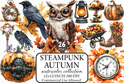 Watercolor Steampunk Autumn Clipart, an Illustration by Libby Wishes (Thumbnail 1 of 9)