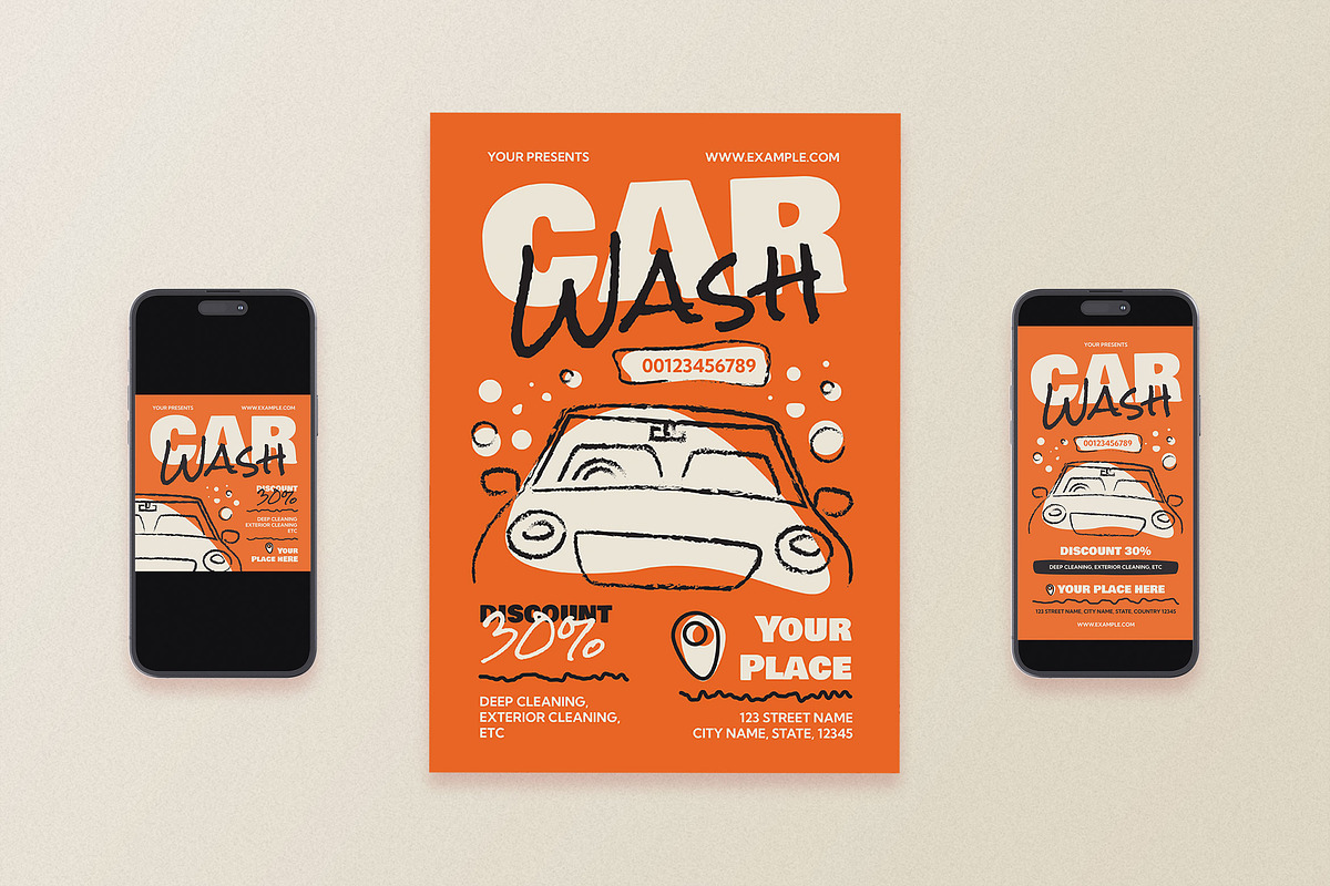 Bold Hand Drawn Car Wash Flyer Set, a Flyer Template by Aiyari Graphic (Photo 1 of 3)