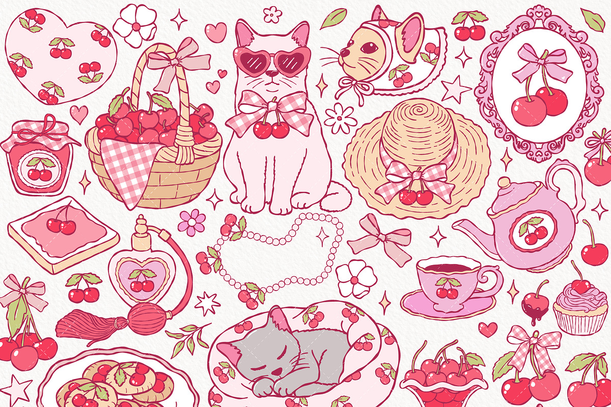 Coquette Cherries Clipart Bundle, a Seasonal Illustration by TitaLivingArt (Photo 2 of 10)