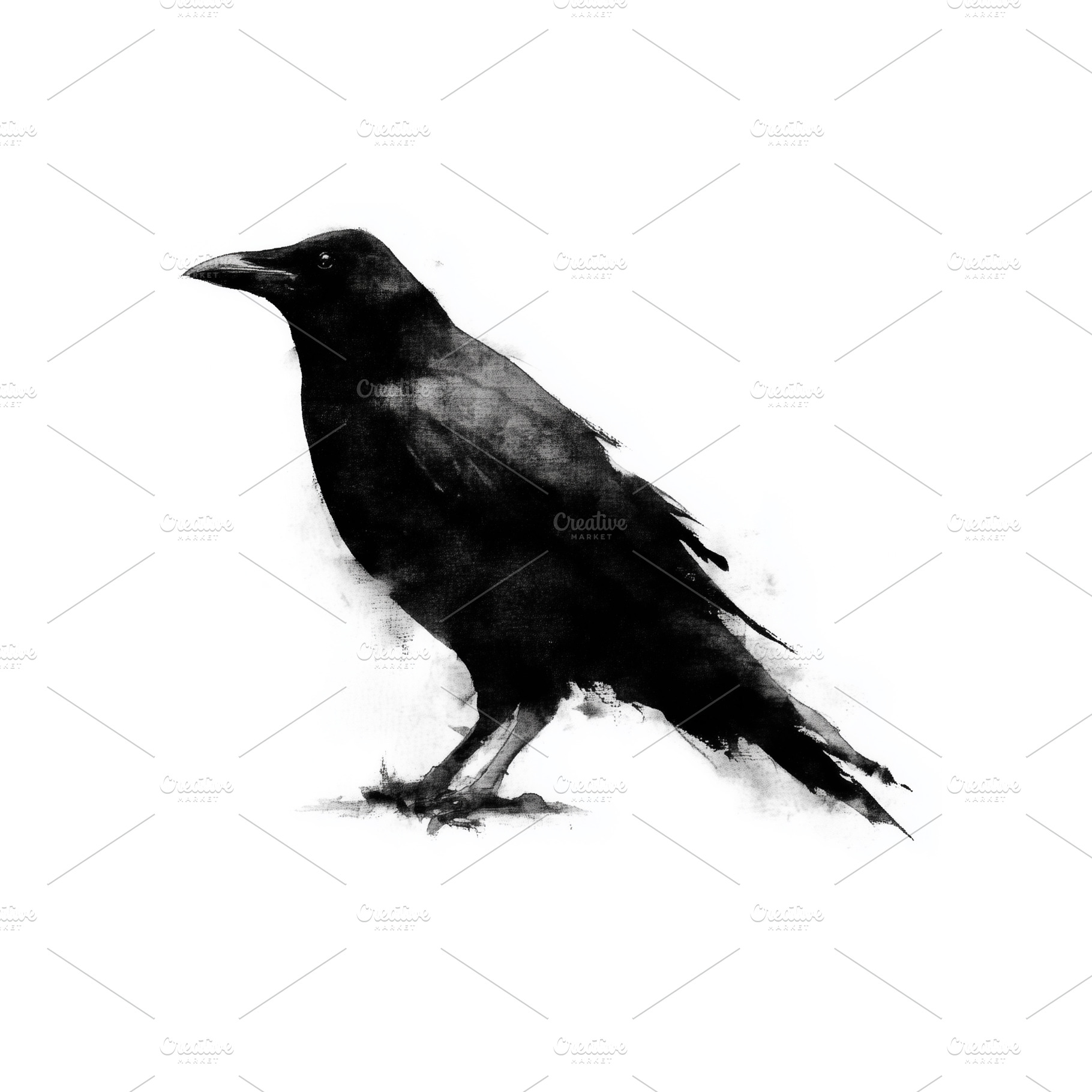 Black ink raven or crow on white, an Animal Photo by MistyDay