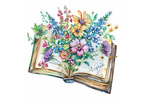 A vintage open book with blooming
