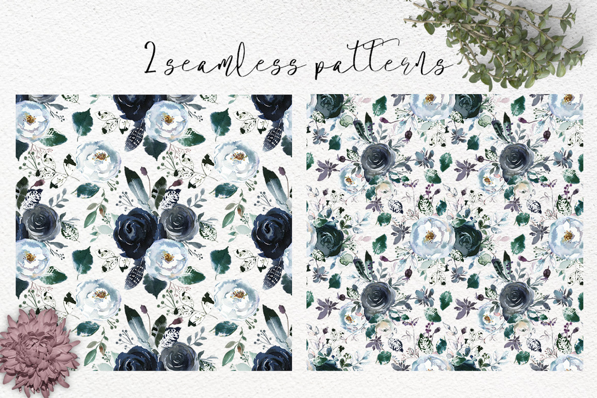 Boho Navy Peony Floral Clipart, a Decorative Illustration by whiteheartdesign (Photo 8 of 9)