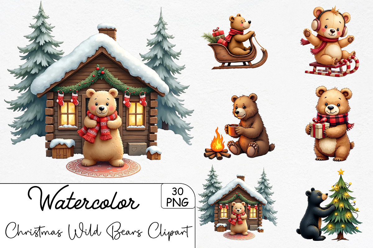 Christmas Wild Bears Sublimation Cli, an Illustration by CrexoraLab (Photo 1 of 5)