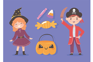 kids with halloween candies, an Illustration by studiogstock