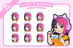 Kawaii Anime Gamer Logo + Emotes, a Branding & Logo Template by tkzgraphic