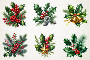Festive Holly & Pine Branch Clipart, an Illustration by RobertsArt (Thumbnail 2 of 5)
