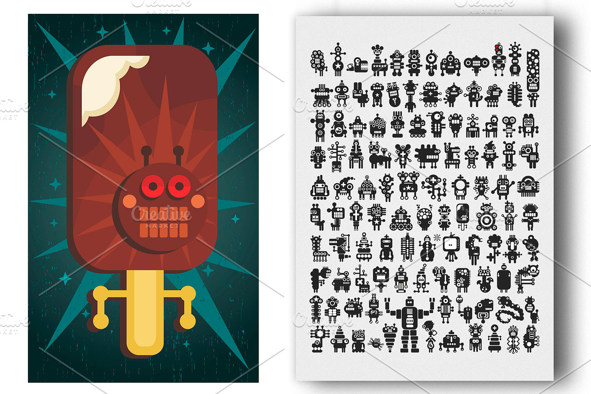 Big set of robots illustrations preview 2