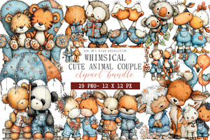 Cute Animal Couple Clipart, an Illustration by DreamArtGraphic