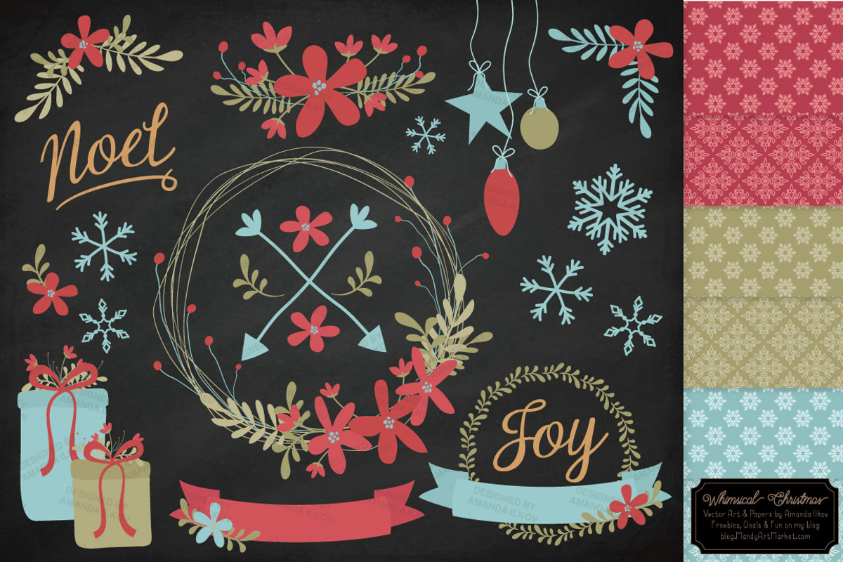 Vintage Christmas Wreath & Patterns, an Illustration by Amanda Ilkov (Photo 2 of 5)