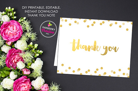 Gold Confetti Thank You Note