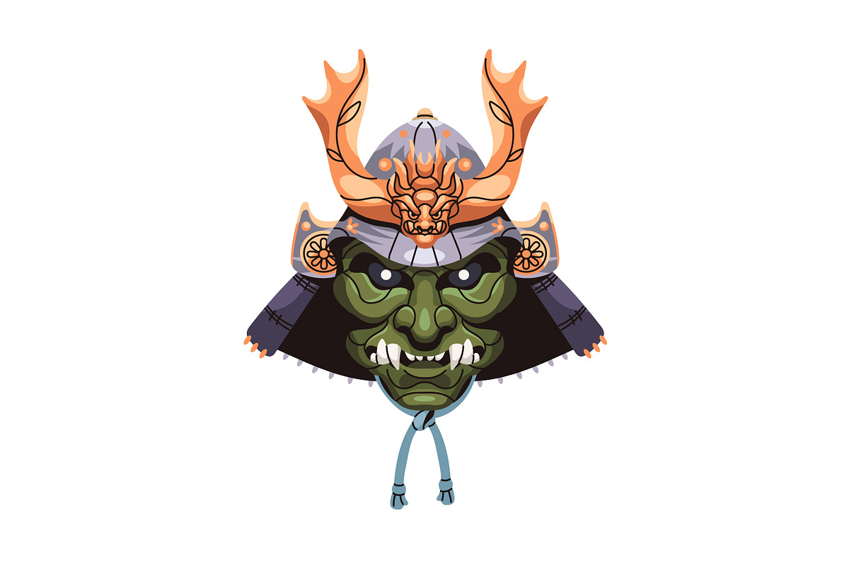 Samurai helmets, Japanese masks set, an Object Illustration by PaperTrident (Photo 3 of 9)
