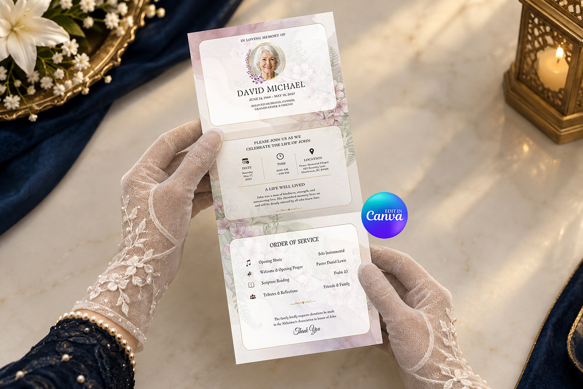 Lavender Floral Funeral Program, an Invitation Template by Arslan (Photo 1 of 3)
