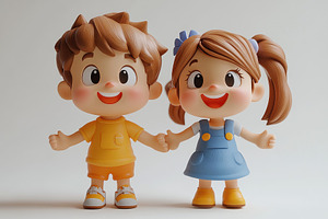 Cute cartoon children figures holdin, a Photo by Tanuart
