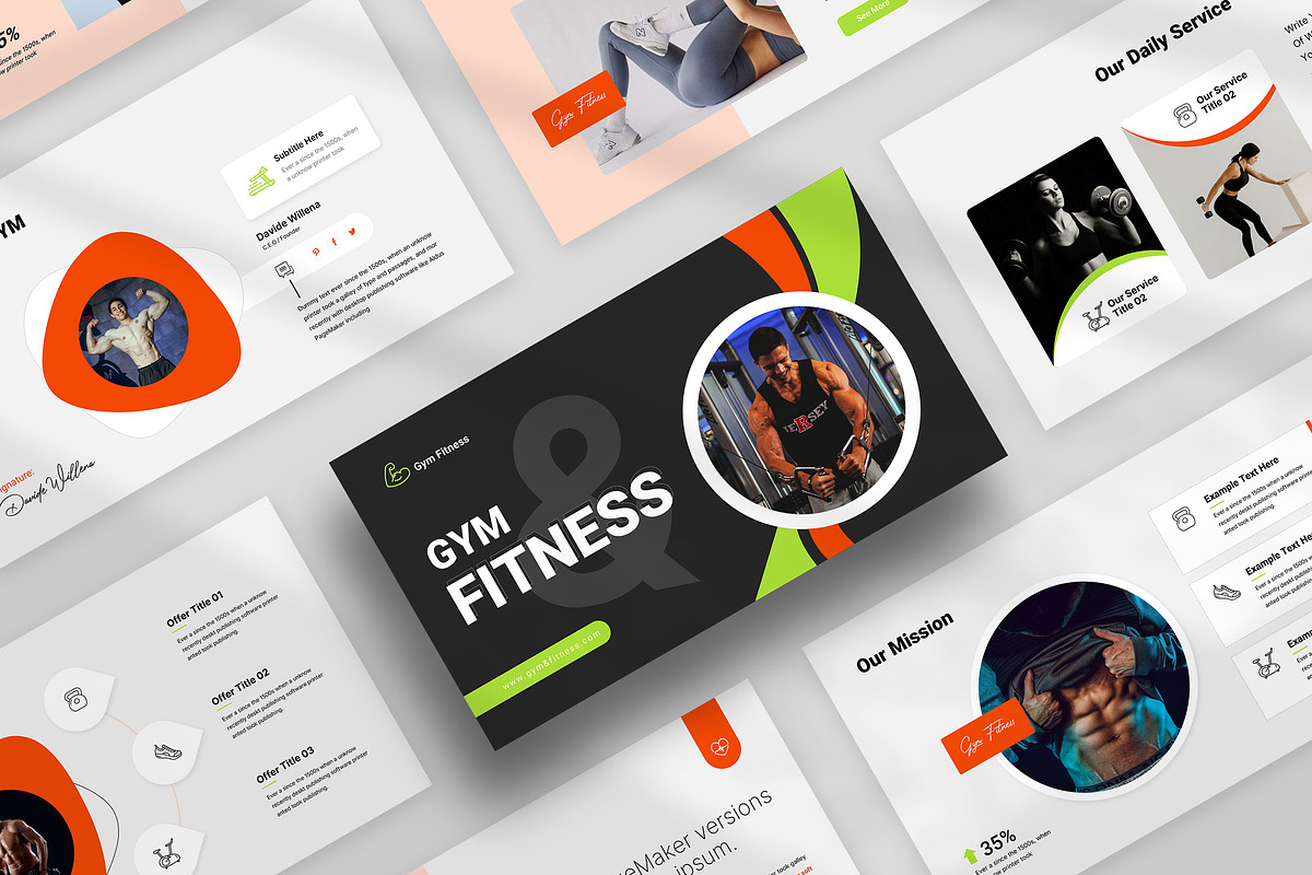 Gym & Fitness Presentation Template, a Presentation Template by KreateTribe (Photo 1 of 5)