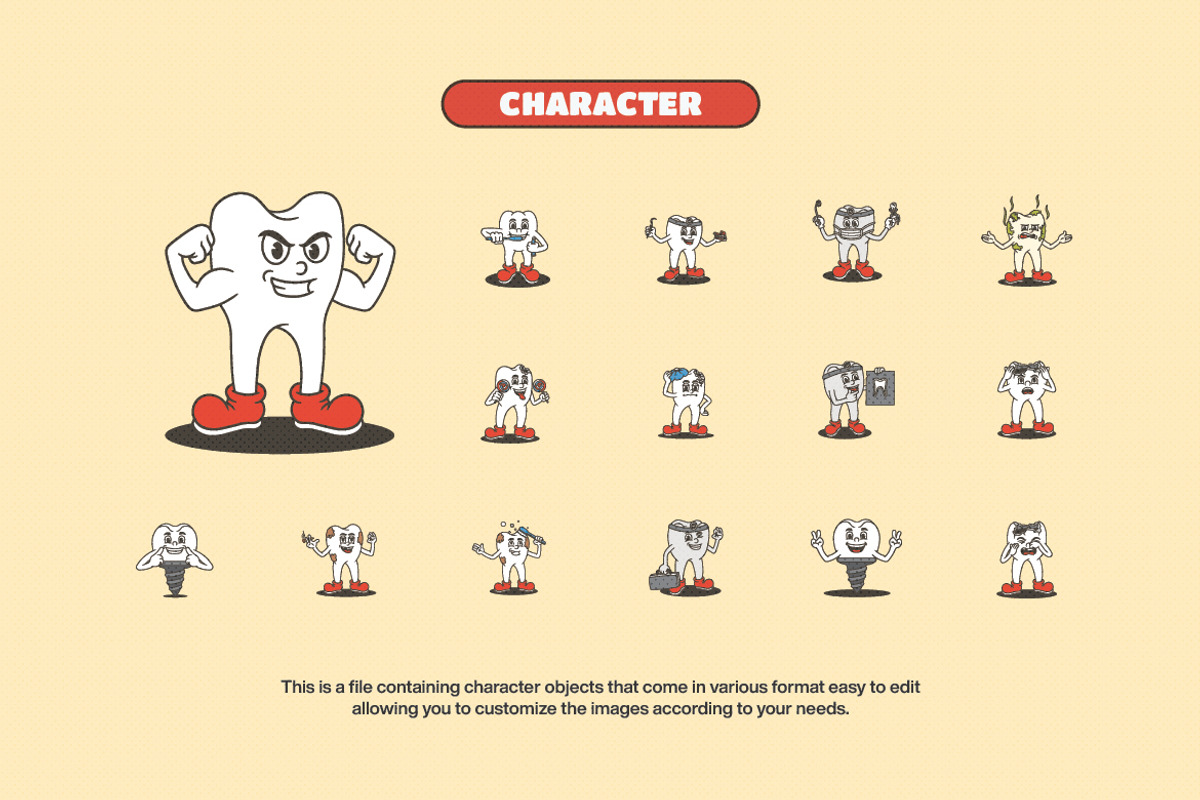 Retro Dental Mascot Illustration, a Healthcare Illustration by Decoconio Design (Photo 3 of 8)