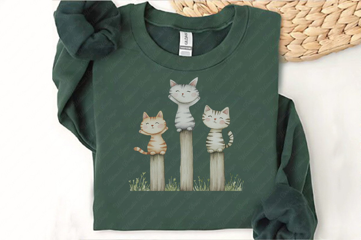 Watercolor Funny Cats on Fence PNG, an Illustration by Watercolor design (Photo 8 of 12)