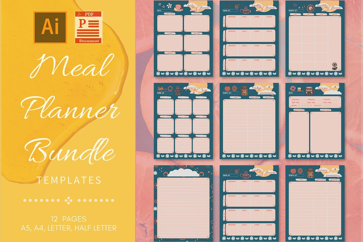 Meal & Grocery Planner Templates, a Stationery Template by Yiru Chen Studio (Photo 1 of 6)