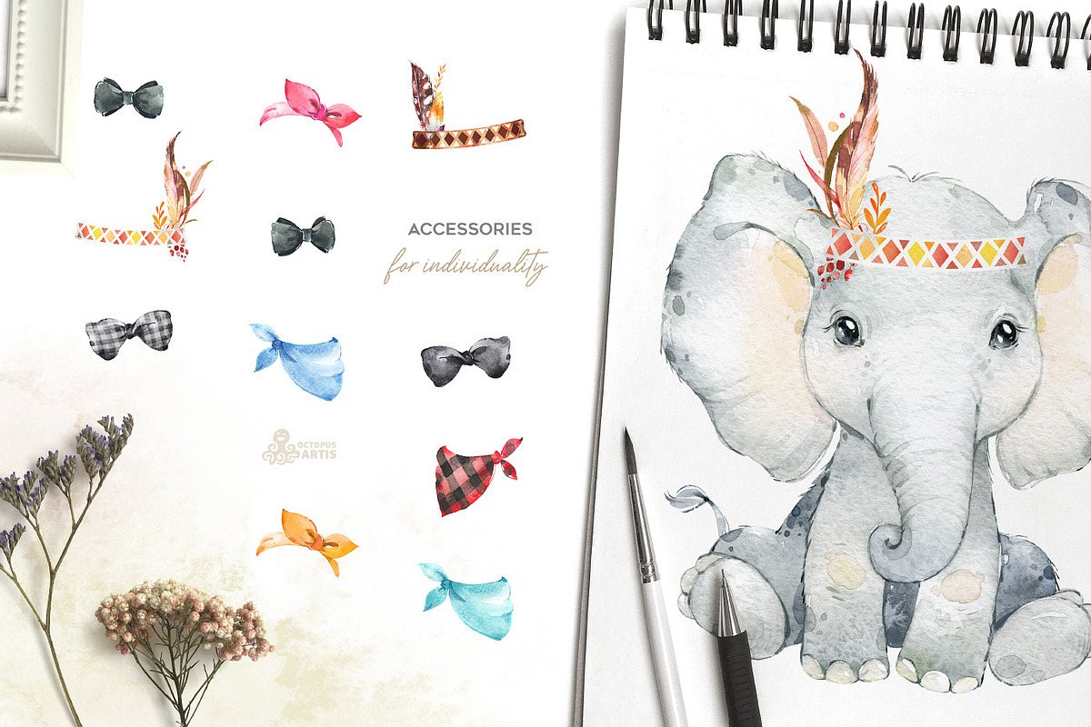 Babies of Africa. Watercolor Set, an Animal Illustration by OctopusArtis (Photo 5 of 6)