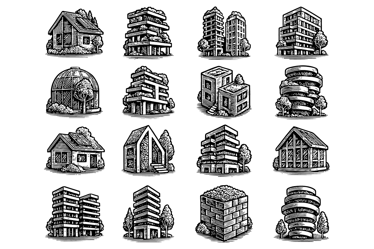 Green Building Architecture Set, an Object Graphic by RT Studio (Photo 2 of 4)