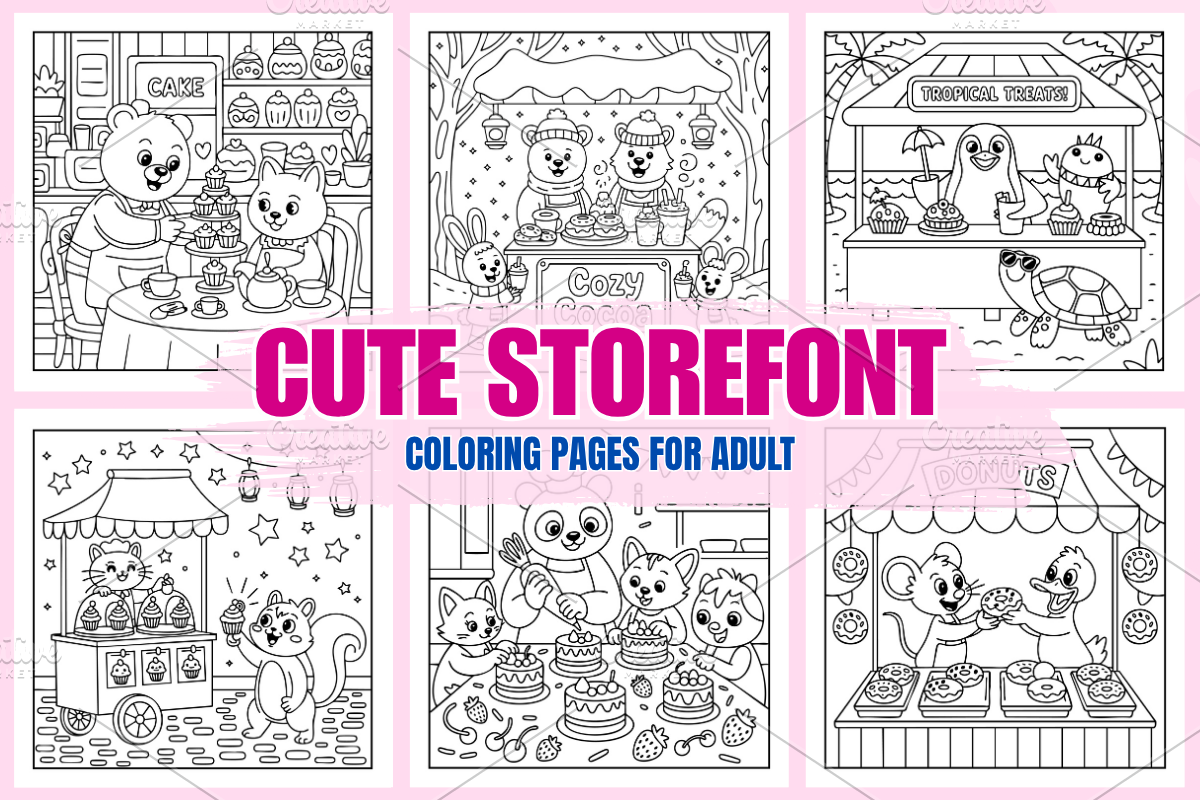 Cute Storefronts Coloring Pages, an Animal Illustration by Daisy Doodle
