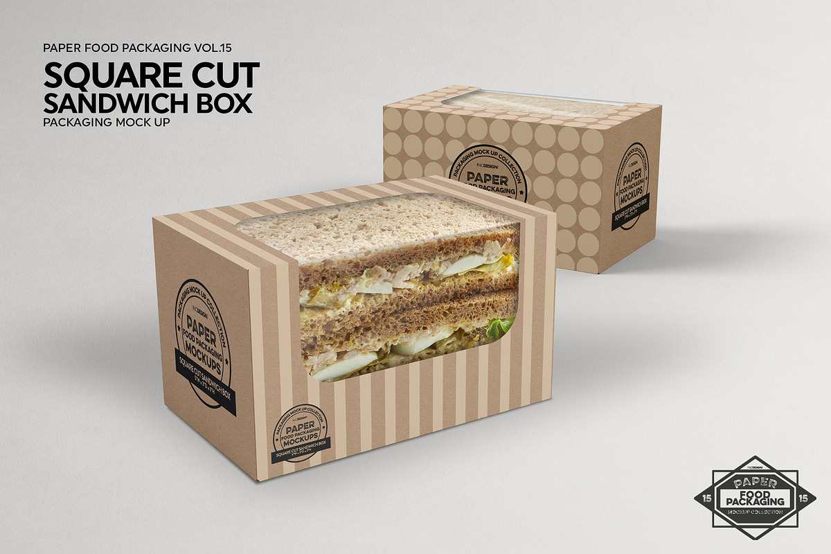 Square Cut Sandwich Box Mockup, a Packaging Mockup by INCDesign (Photo 4 of 6)