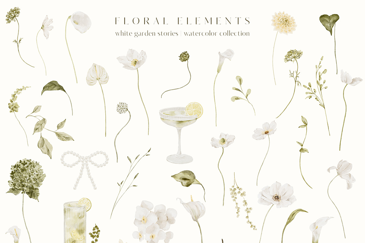White Florals Watercolor Collection, a Decorative Illustration by Altea Design Studio (Photo 6 of 13)
