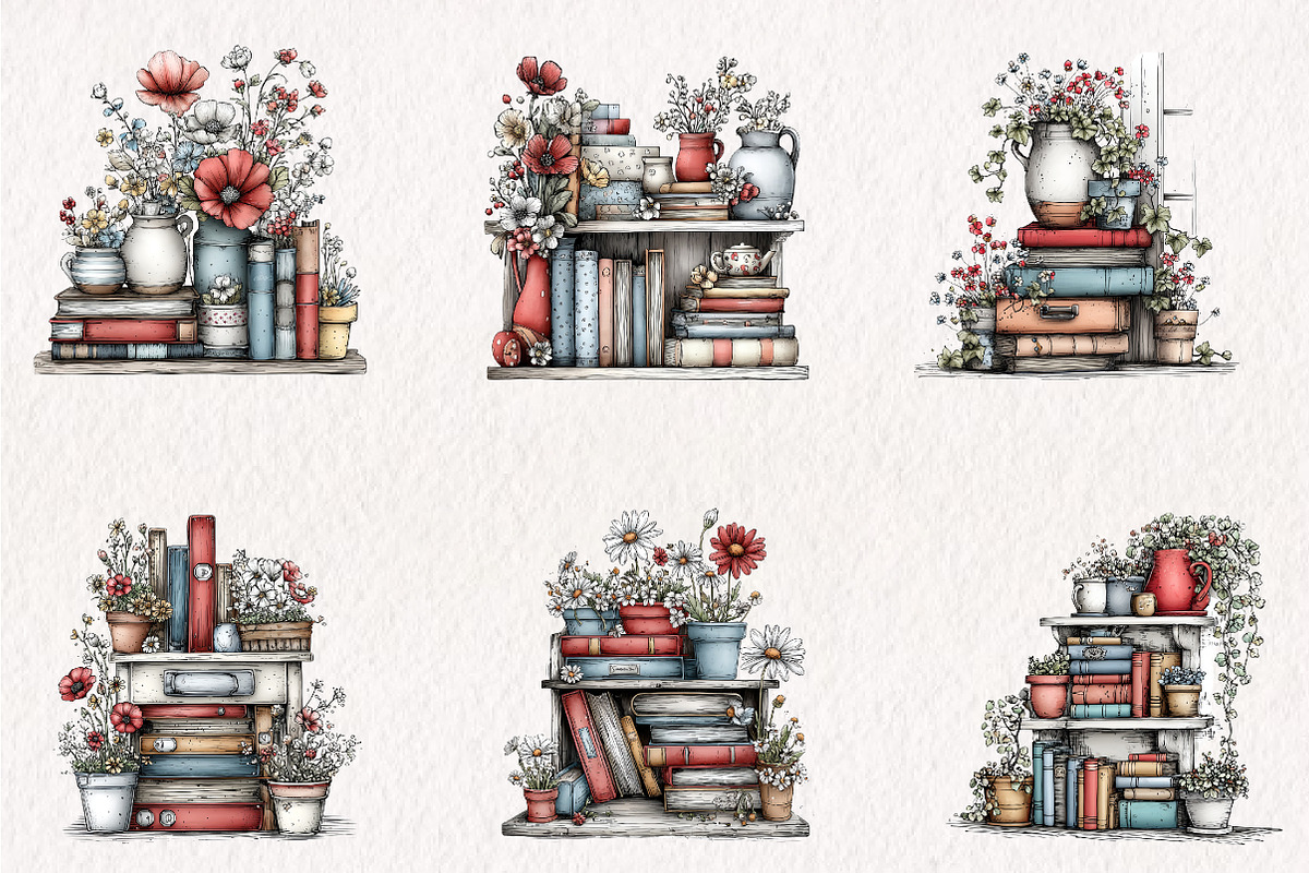 Summer Bookshelf Clipart, an Illustration by CreationArt (Photo 4 of 7)