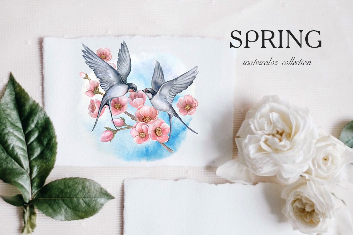 Spring. Flowers. Watercolor collection