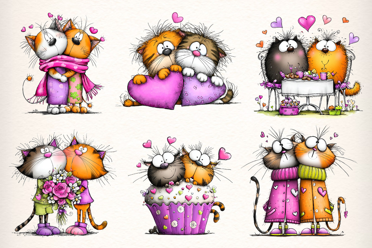 Quirky Valentines Cats Clipart, an Illustration by Dream Creation (Photo 3 of 7)