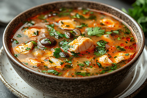 Warm and hearty chicken soup with he, a Photo by Tanuart