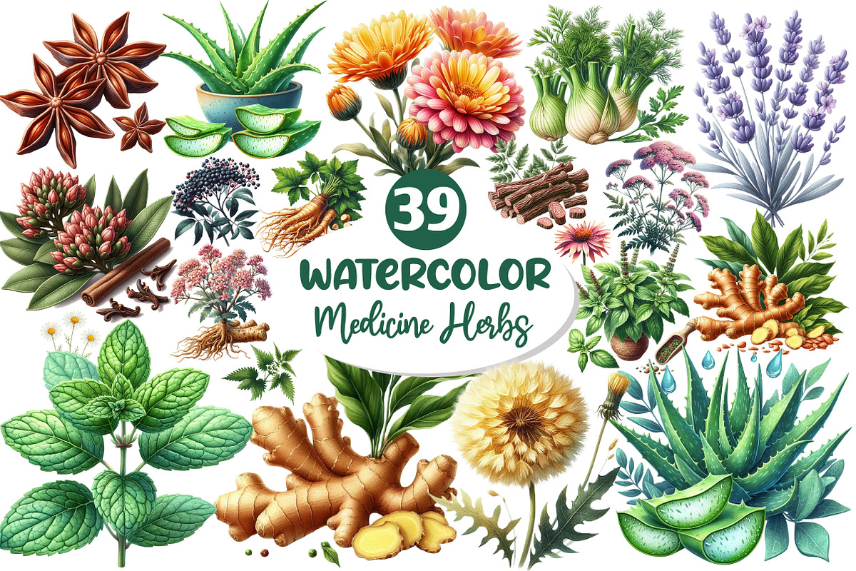 Watercolor Medicine Herbs Clipart, an Illustration by Dream Creation (Photo 1 of 5)