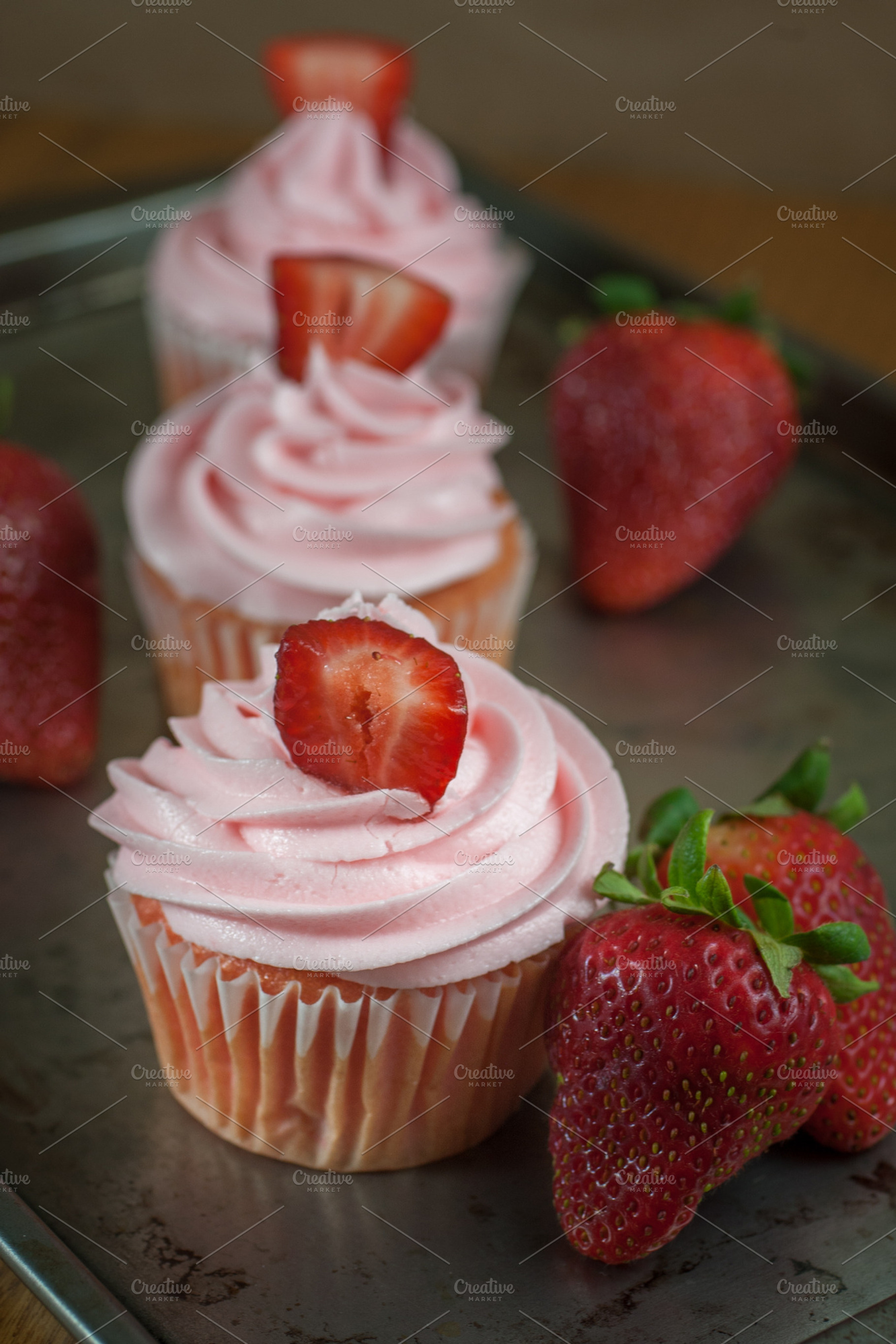 Strawberry cupcakes featuring cupcake, sweet, and dessert