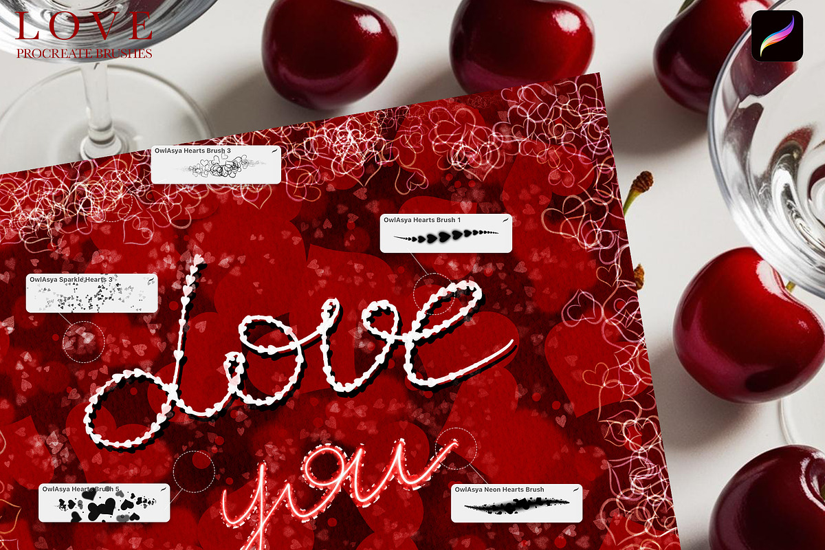Love Procreate Brushes Set, a Brush Add-On by owlasya (Photo 2 of 4)