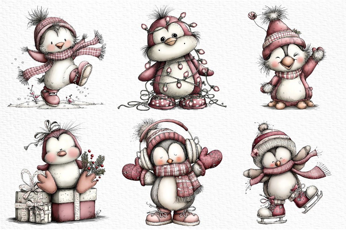 Quirky Christmas Penguin Clipart, an Illustration by Craft Nest (Photo 5 of 6)