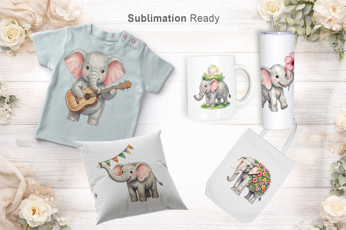 Cute Elephant Sublimation PNG, an Animal Illustration by Artnoy (Photo 6 of 18)