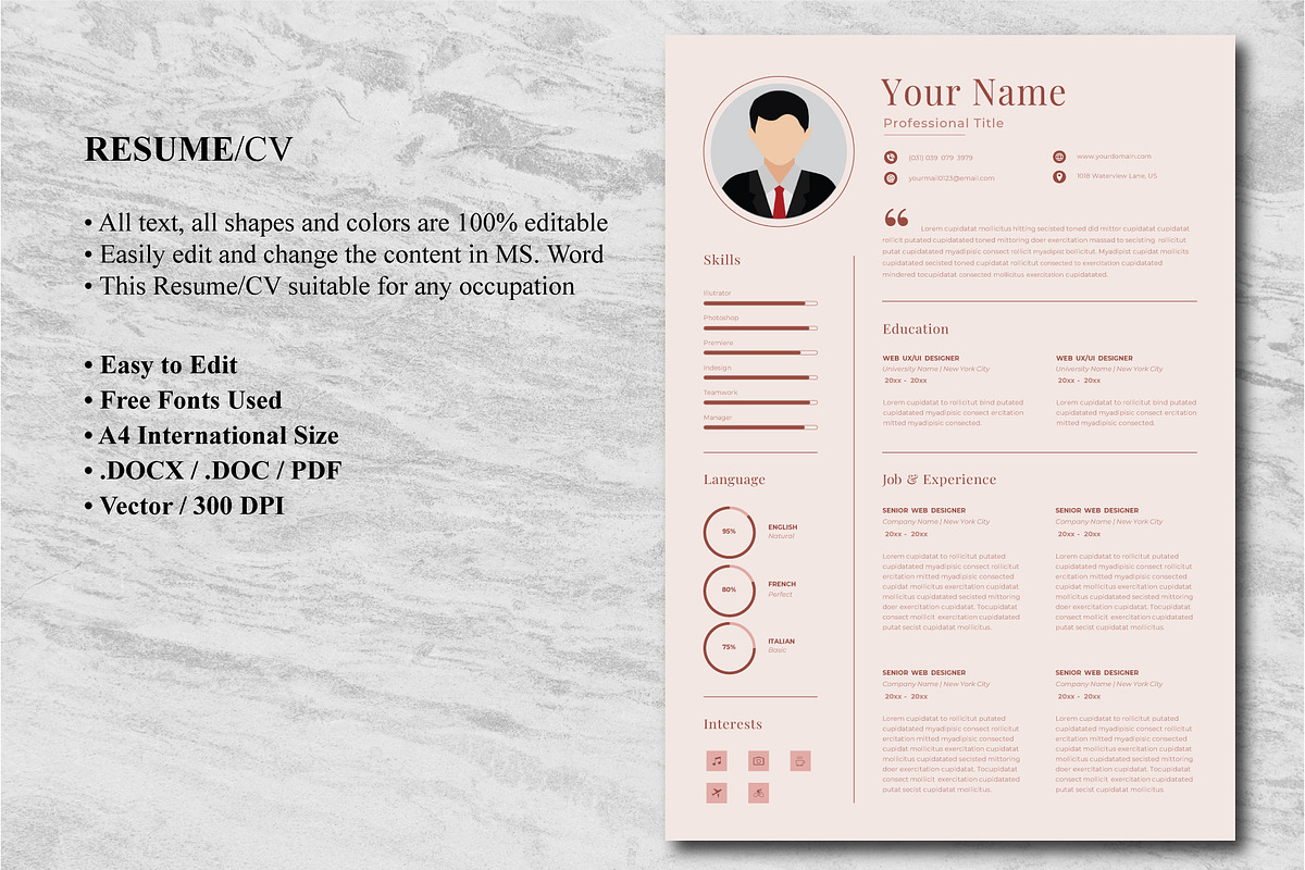 Pro Resume/CV Template | MS Word, a Resume Template by Blue Digital Studio (Photo 2 of 2)