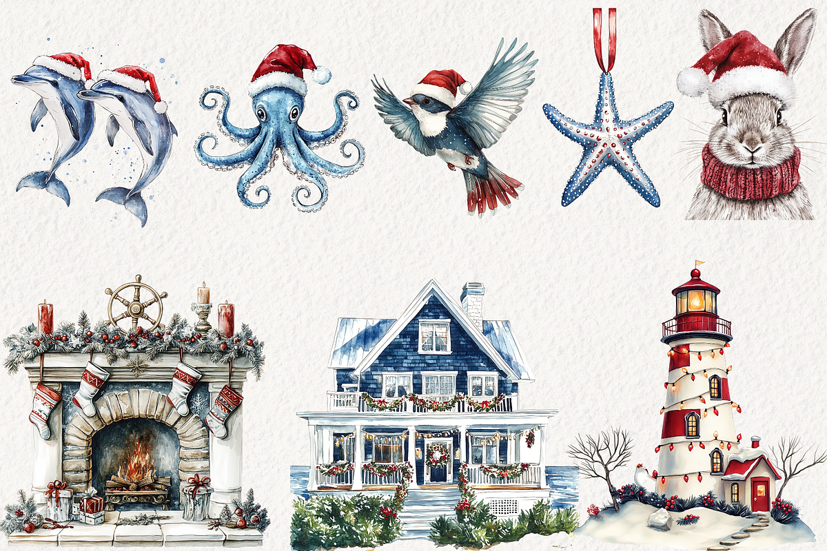 Merry Maritime Christmas Clipart, an Illustration by NadiaTheronArt (Photo 3 of 5)