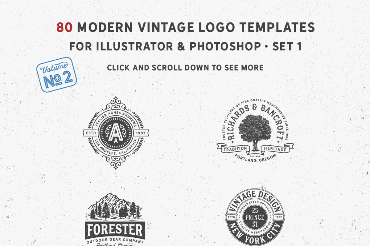 80 Modern Vintage Logos vol 2, a Branding & Logo Template by DISTRICT 62 STUDIO (Photo 2 of 13)