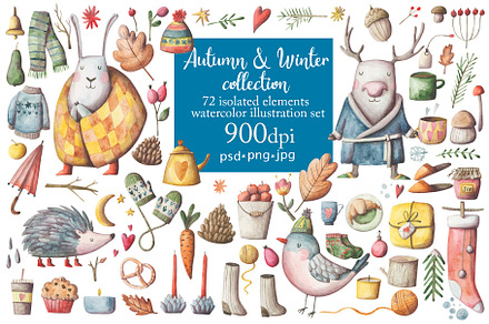 Autumn and winter elements set