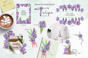 Tulip Watercolor Clipart, Tulip PNG