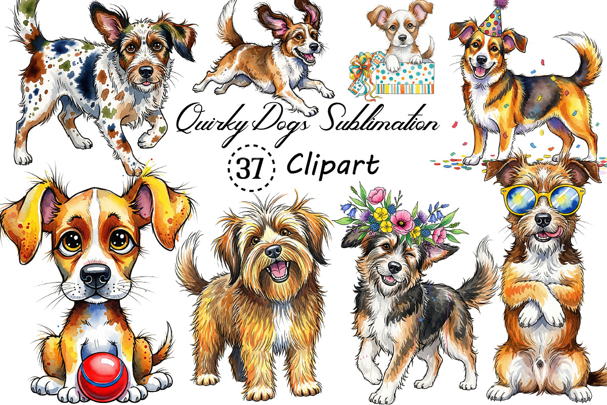 Quirky Dogs Sublimation Clipart, an Illustration by Creative Art (Photo 1 of 10)