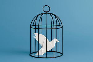 white dove in a black cage, generative AI, a Photo by Nito