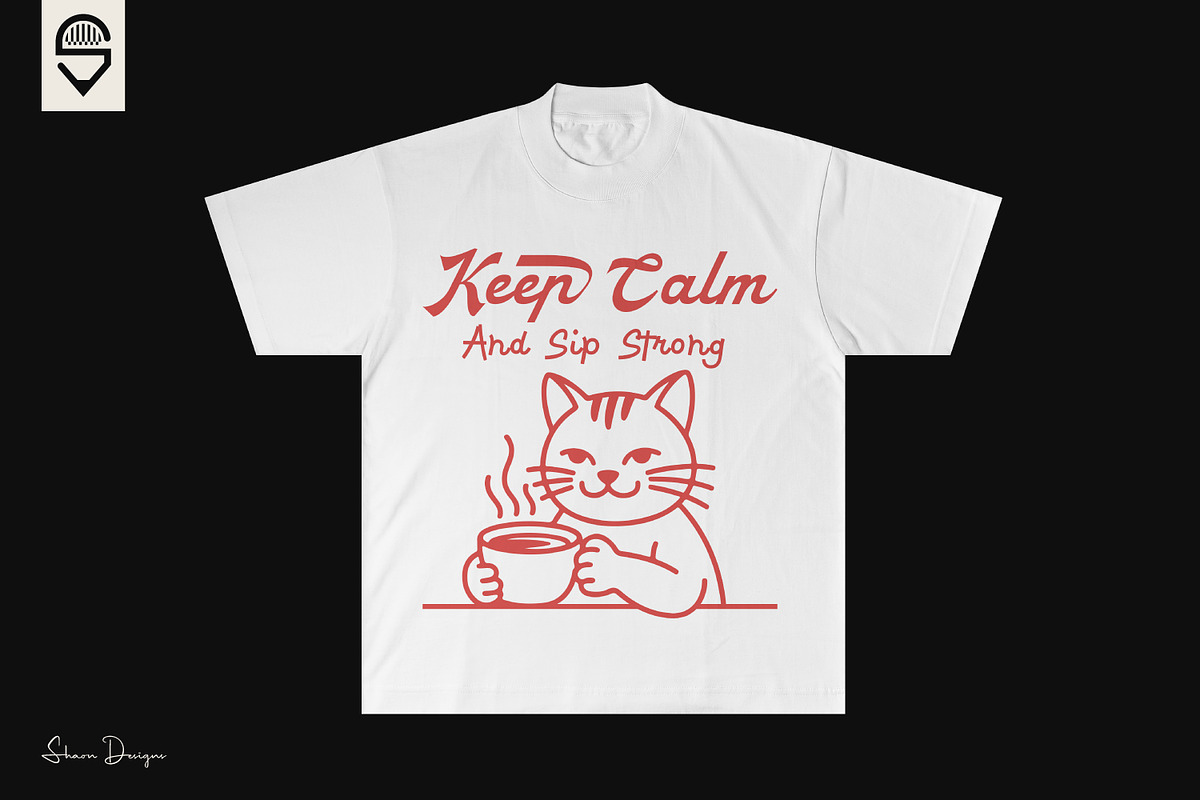 Cute Cat Coffee Lover T-shirt Design, an Animal Illustration by shaondesigns (Photo 2 of 4)