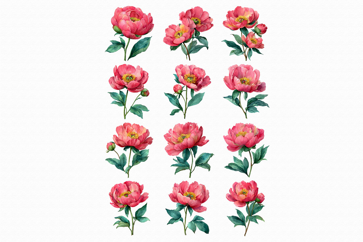 Watercolor Peony Clipart PNG, an Illustration by Libby Wishes (Photo 3 of 5)