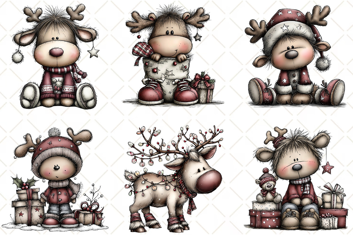 Quirky Christmas Reindeer Clipart, an Illustration by Black Bird Studio (Photo 4 of 6)