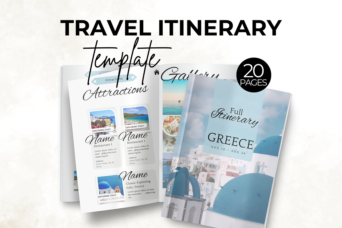 Greece Travel Itinerary for Canva, a Templates & Theme by Digital By Nikoleta (Photo 1 of 11)